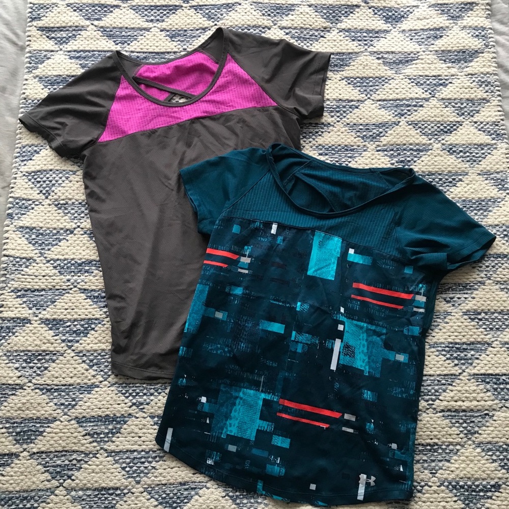 Under Armour Set of an Two Workout Fitness Tops Back Vent XS Athletic Athleisure